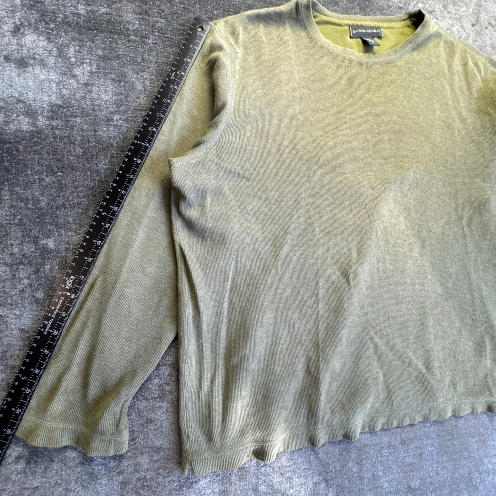 Banana Republic Sweater Men XL Olive Green Ribbed Knit Cotton Pullover Crew Neck